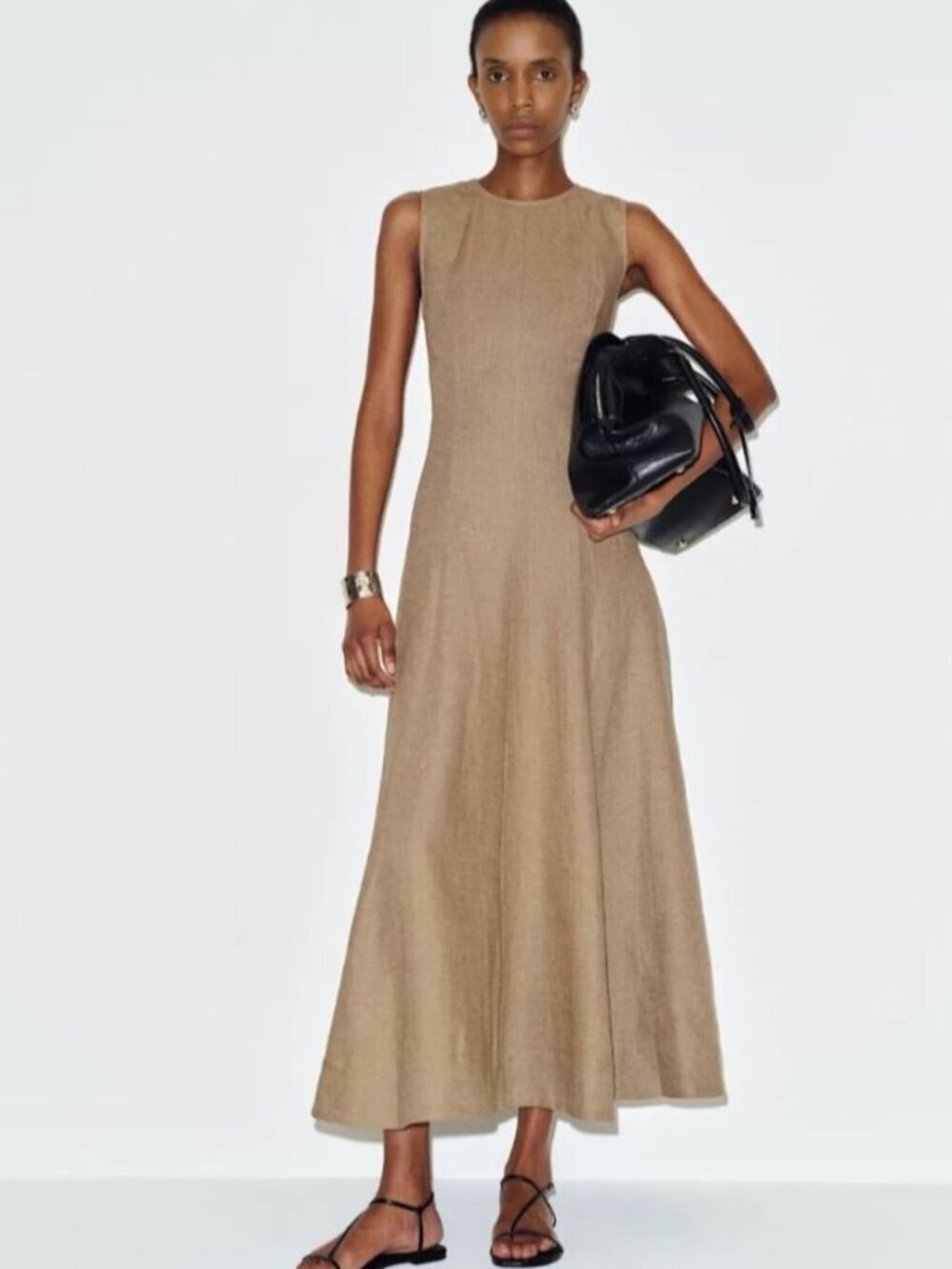 NEW Reformation Cecilia Linen Sleeveless Maxi Dress Dark Oatmeal Tan | US 4 UK 8